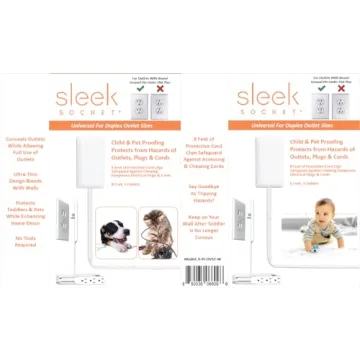 Sleek Socket No Shock Child & Pet Protector Outlet Concealer with Protective Cord Clips, Flat Extension Cord with 3 Outlets Power Strip (Safeguards Toddlers and Pets from Chewing Dangerous Cords)