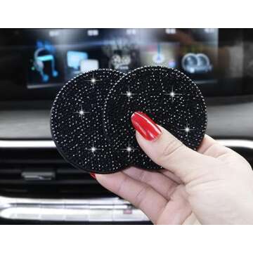 Bling Cup Holder Car 2Pcs Interior Accessories Crystal Rhinestone Universal 2.77 inch Insert Coaster Silicone Anti Slip,Black Diamond