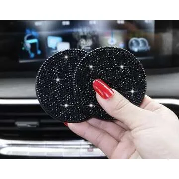 Bling Cup Holder Car 2Pcs Interior Accessories Crystal Rhinestone Universal 2.77 inch Insert Coaster Silicone Anti Slip,Black Diamond