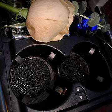 Bling Cup Holder Car 2Pcs Interior Accessories Crystal Rhinestone Universal 2.77 inch Insert Coaster Silicone Anti Slip,Black Diamond