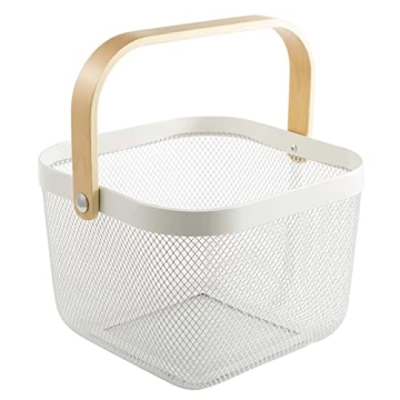 AJIODA Metal Mesh Basket with Bamboo Handle - Stylish & Multi-functional Storage Organizer