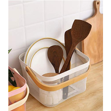 AJIODA Metal Mesh Basket Multi-functional Storage Organizer White