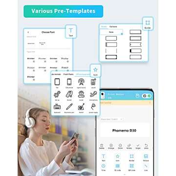 Phomemo Label Maker D30 with 5 Adhesive Label Thermal Paper Bluetooth Label Maker Thermal Label Printer Paper, Easy to Use,for Home Office School Organization,Gift - White
