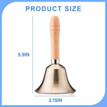 TIPTAP Loud Solid Brass Handbell, 3.15IN Hand Call Bell with Wooden Handle, Ringing Bells for Weddin...