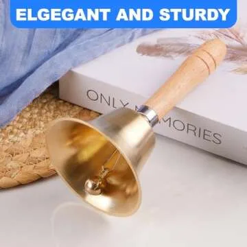 TIPTAP Loud Solid Brass Handbell, 3.15IN Hand Call Bell with Wooden Handle, Ringing Bells for Wedding, Animal Training,Dinner, Meditation, Musical Teaching, Service and More