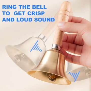 TIPTAP Loud Solid Brass Handbell, 3.15IN Hand Call Bell with Wooden Handle, Ringing Bells for Wedding, Animal Training,Dinner, Meditation, Musical Teaching, Service and More