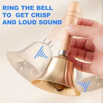 TIPTAP Loud Solid Brass Handbell, 3.15IN Hand Call Bell with Wooden Handle, Ringing Bells for Wedding, Animal Training,Dinner, Meditation, Musical Teaching, Service and More