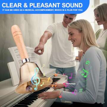 TIPTAP Loud Solid Brass Handbell, 3.15IN Hand Call Bell with Wooden Handle, Ringing Bells for Wedding, Animal Training,Dinner, Meditation, Musical Teaching, Service and More