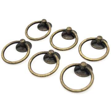 LXZ 6 PCs Cabinet Hardware Drop Ring Pulls Drawer Ring Handles, Ring Diameter 1-11/16-in (4.3 cm) (A...