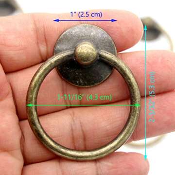 LXZ 6 PCs Cabinet Hardware Drop Ring Pulls Drawer Ring Handles, Ring Diameter 1-11/16-in (4.3 cm) (Antique Brass)