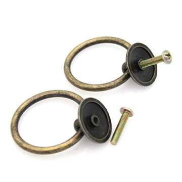 LXZ 6 PCs Cabinet Hardware Drop Ring Pulls Drawer Ring Handles, Ring Diameter 1-11/16-in (4.3 cm) (Antique Brass)