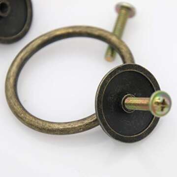 LXZ 6 PCs Cabinet Hardware Drop Ring Pulls Drawer Ring Handles, Ring Diameter 1-11/16-in (4.3 cm) (Antique Brass)