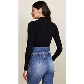 commando Women's Ballet Mock Neck Thong Bodysuit, Black, One Size