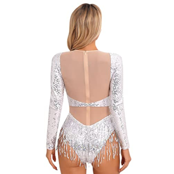 Agoky Shiny Sequins Fringed Bodysuit for Women