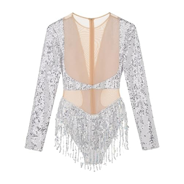 Agoky Shiny Sequins Fringed Bodysuit for Women