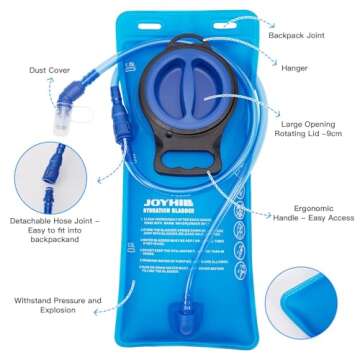 JOYHILL TPU Hydration Bladder,1.5L 2L 3L Water Bladder for Hiking Backpack BPA Free Leak Proof Hydra...