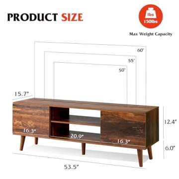 WLIVE TV Stand for 55 60 inch TV, Mid Century Modern TV Console, Entertainment Center with Storage for Living Room, Retro Brown