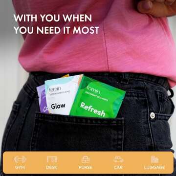 FOMIN Travel Deodorant Wipes - 50 Count - Glowing Coconut and Vanilla - pH Balanced, Hypoallergenic Mini Deodorant Wipes For Women and Men - Plastic-Free, Individually Wrapped Underarm & Body Wipes