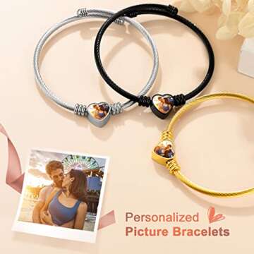 Custom4U Personalized Picture Bangle Bracelets for Women Stainless Steel Womens Bracelet Customized ...