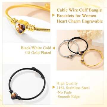 Custom4U Personalized Picture Cuff Bracelets for Women