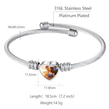 Custom4U Personalized Picture Cuff Bracelets for Women