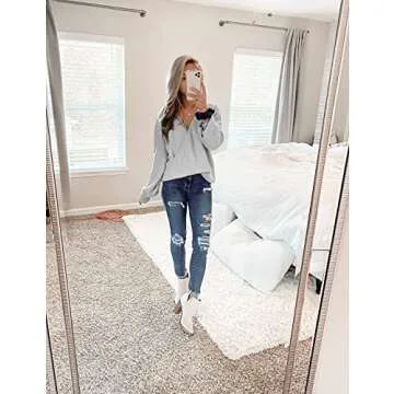 LookbookStore Fall Pullover Sweaters for Women Wrap Sweater Knit Long Sleeve Faux Wrap Surplice V Neck Sweater Top Light Grey Old Money Aesthetic Sweater Low Cut Tops for Women Size S Size 4 6