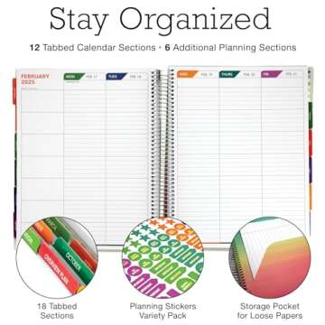 Aug 2024-Jul 2025 Deluxe Teacher Planner Notebook 8.5x11 Daily Weekly Monthly Organizers with 7 Periods, Pocket Folder, Dated Calendar, Page Tabs, Bookmark and Planning Stickers (Rainbow Oak)