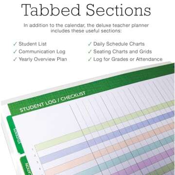 Aug 2024-Jul 2025 Deluxe Teacher Planner Notebook 8.5x11 Daily Weekly Monthly Organizers with 7 Periods, Pocket Folder, Dated Calendar, Page Tabs, Bookmark and Planning Stickers (Rainbow Oak)