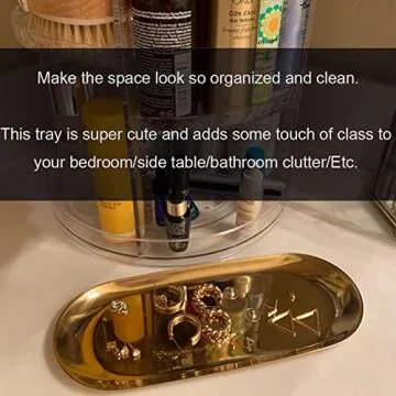 Stainless Steel Decorative Tray, Set of 2, 9 Inch Long, Jewelry Dish Cosmetics Organizer Bathroom Clutter Serving Platter Small Storage Tray, Oval, Gold