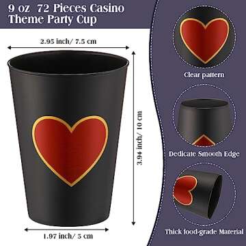 Hoolerry 72 Pcs Casino Party Cup 9 OZ Casino Theme Party Decorations Poker Tumbler Shot Cup Plastic Game Night Themed Favors Set for Birthday Wedding