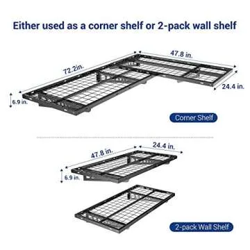 FLEXIMOUNTS 2 Pack 2x4ft Corner Wall Shelving Garage Storage Rack, 24x48 inch Floating Shelves, Black