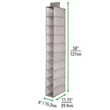 mDesign Set of 2 Hanging Shoe Rack - Ideal Wardrobe Storage Solutions - Hanging Shoe Storage with 10 Compartments - Linen