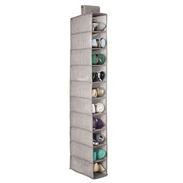 mDesign Set of 2 Hanging Shoe Rack - Ideal Wardrobe Storage Solutions - Hanging Shoe Storage with 10 Compartments - Linen