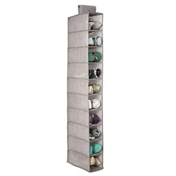 mDesign Set of 2 Hanging Shoe Rack - Ideal Wardrobe Storage Solutions - Hanging Shoe Storage with 10 Compartments - Linen