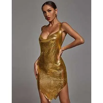 Stunning Gold Mesh Bodycon Night Out Dress – Backless, Sexy, and Chic
