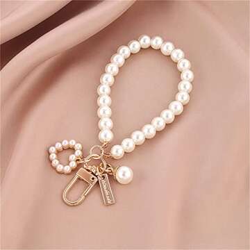 JJLFresheners Women's Imitation Pearl Chain, Golden Car Key Chain Backpack Key Pendant Accessories K...