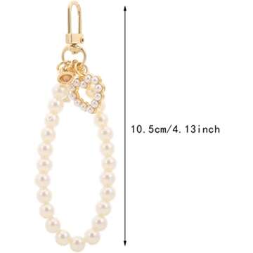 JJLFresheners Women's Imitation Pearl Chain, Golden Car Key Chain Backpack Key Pendant Accessories Key Ring Charm Gifts, Love Heart Car Keychain 1PC