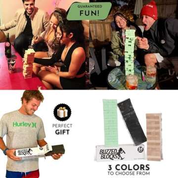 Buzzed Blocks Adult Drinking Game - 54 Blocks with Hilarious Drinking Commands on 40 of Them | Perfect Party Starter | Entertaining Party Game for Adults | Novelty Funny Gift (Black)