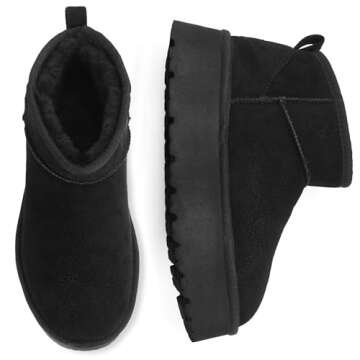 Carcuume Women's Platform Mini Boots Fur-Lined Winter Warm Ankle Snow Classic Ultra Comfortable Shoes,BESS-Black-8
