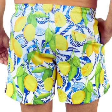 Kenny Flowers Men's Swim Trunks, Mid-Length Comfortable Swim Shorts, with Elastic Waistband, Mesh Lining, and Triple Stitched Multicolor