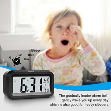 Miowachi Black Digital Alarm Clock for Bedrooms Battery Operated,Snooze,Night Light Easy Setup Small...