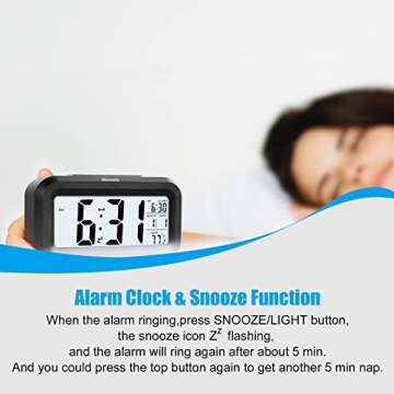 Miowachi Black Digital Alarm Clock for Bedrooms Battery Operated,Snooze,Night Light Easy Setup Small Clock for Kitchens,Bathroom,Offices,Kids