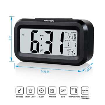 Miowachi Black Digital Alarm Clock for Bedrooms Battery Operated,Snooze,Night Light Easy Setup Small Clock for Kitchens,Bathroom,Offices,Kids