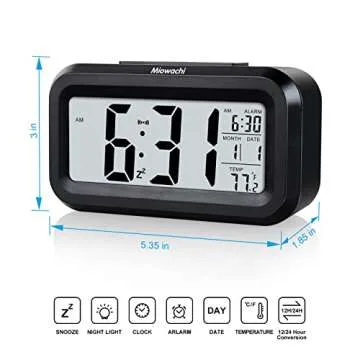 Miowachi Black Digital Alarm Clock for Bedrooms Battery Operated,Snooze,Night Light Easy Setup Small Clock for Kitchens,Bathroom,Offices,Kids
