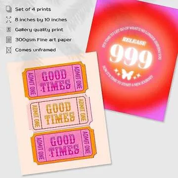 Preppy Room Decor, Funky Pink Poster for Wall Art Aesthetic, Abstract Gradient Aura Angel Numbers with Inspirational Positive Affirmations Quotes for Girls Bedroom Bathroom (Set of 4, Unframed)