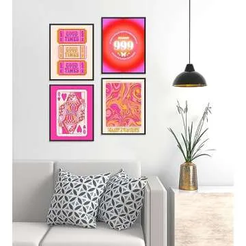 Preppy Room Decor, Funky Pink Poster for Wall Art Aesthetic, Abstract Gradient Aura Angel Numbers with Inspirational Positive Affirmations Quotes for Girls Bedroom Bathroom (Set of 4, Unframed)