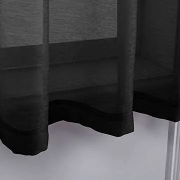 DONREN 2 Panels Jet Black Textured Sheer Curtains Luxury Voile Window Curtain Grommet Top Panels for Bedroom 52 X 63 Inch Length