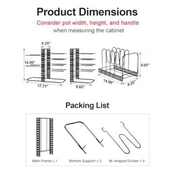 MUDEELA Pots and Pans Organizer : Rack under Cabinet, 8-Tier Kitchen Cabinet Organizers and Storage, Light-Duty Adjustable Pot Racks, Pan Organizers inside Cabinet with 3 DIY Methods
