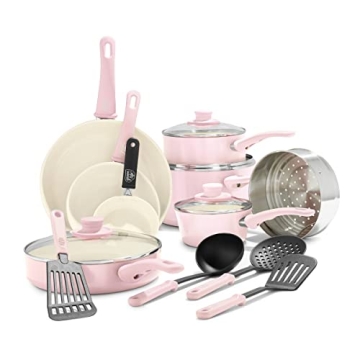 GreenLife Soft Grip 16 Piece Cookware Set, Stylish Non-Toxic Ceramic Nonstick Cookware Collection wi...