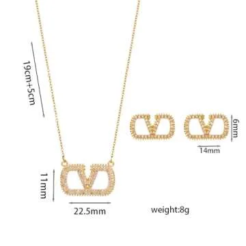 HXUFENGQIN Women's Jewelry Set, V Letter Necklace, Geometric V-Shaped Earrings and Necklace, Women's Jewelry